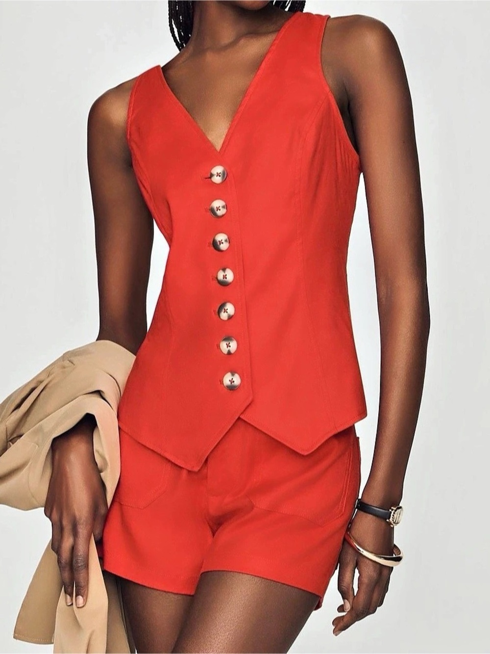 Red Button Front Vest Top